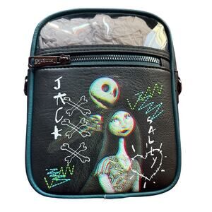 Disney Parks Black Teal Loungefly NBC Jack Skellington And Sally Crossbody Bag